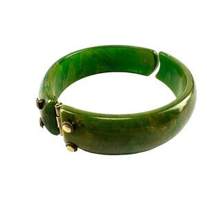 Vintage Green & Yellow Marbled Bakelite (Catalin) Hinge Bracelet